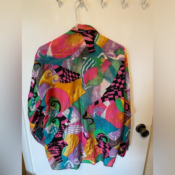 Vintage multi coloured silk button down size medium - Picture 2 of 5